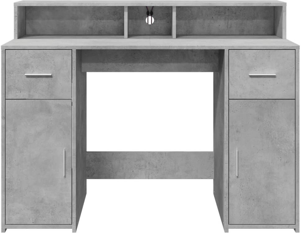 Rašomasis stalas su LED, betono pilkas, 120x55x91cm, mediena