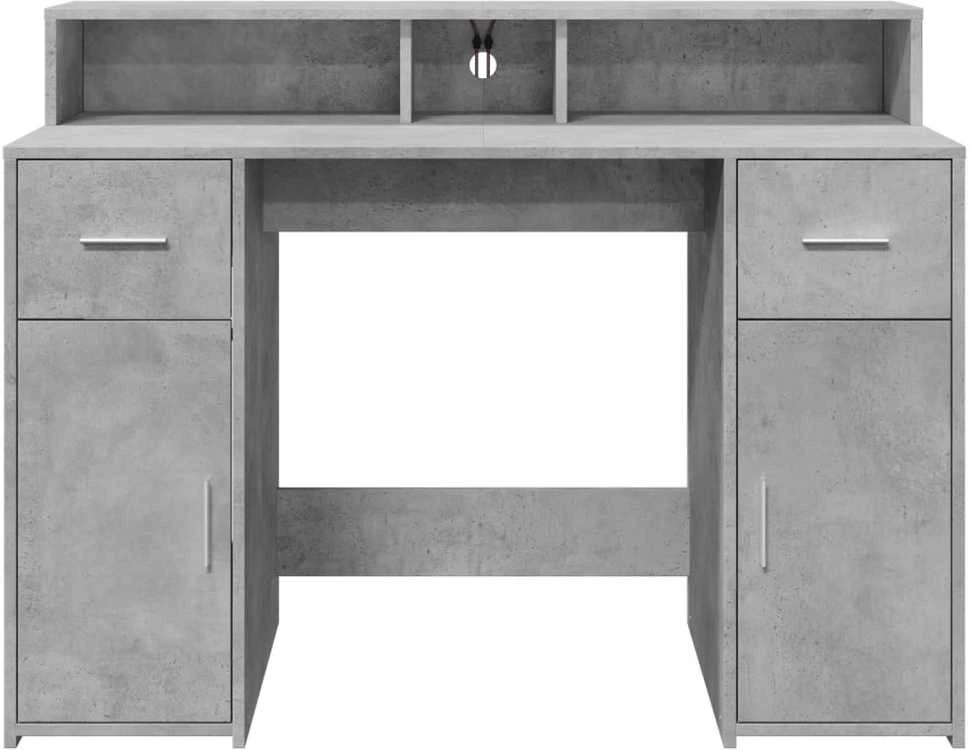 Rašomasis stalas su LED, betono pilkas, 120x55x91cm, mediena