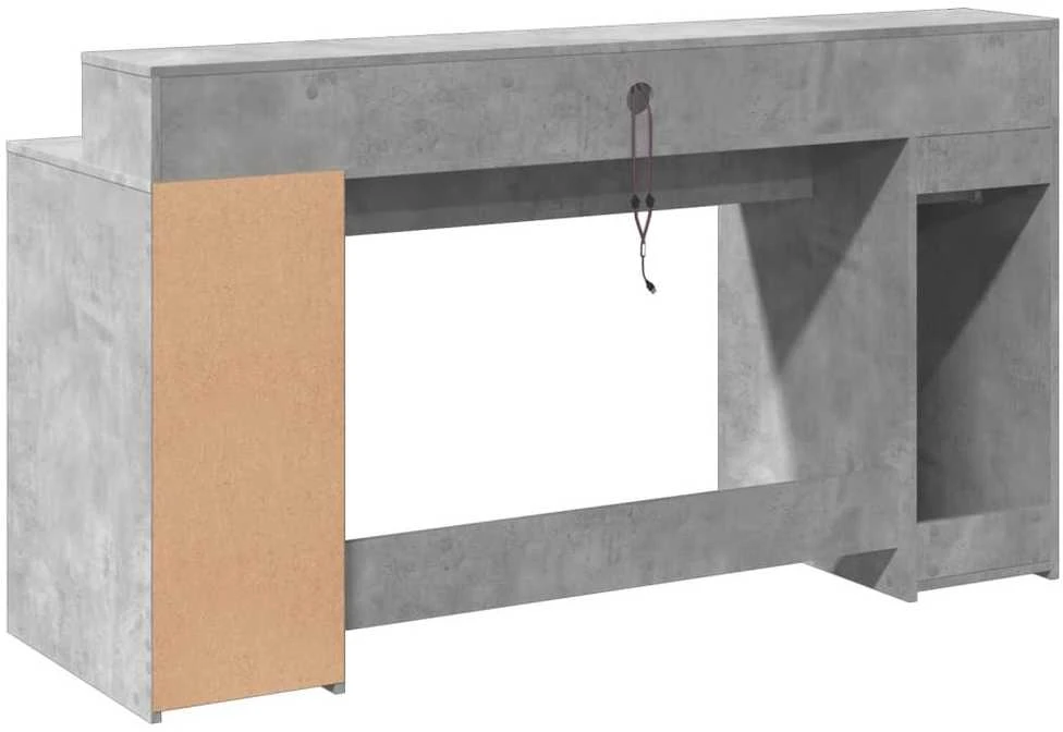 Rašomasis stalas su LED, betono pilkas, 160x55x91cm, mediena
