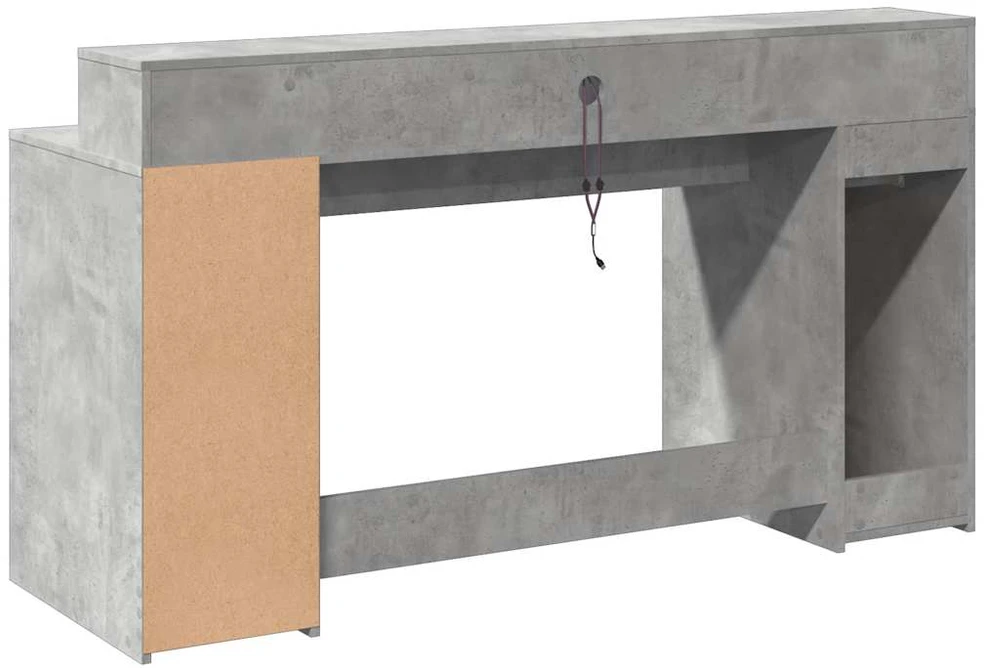 Rašomasis stalas su LED, betono pilkas, 160x55x91cm, mediena