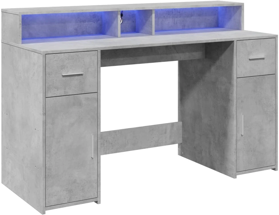 Rašomasis stalas su LED, betono pilkas, 140x55x91cm, mediena