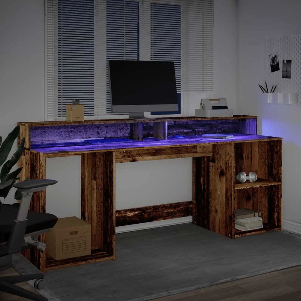 Rašomasis stalas su LED, pilkas ąžuolo, 200x55x91cm, mediena