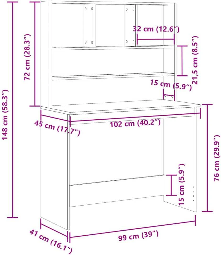 Rašomasis stalas su lentynomis, medienos, 102x45x148cm, mediena