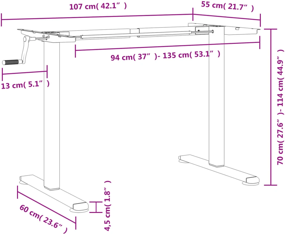 Rašomojo stalo rėmas, baltas, (94–135)x60x(70–114)cm, plienas
