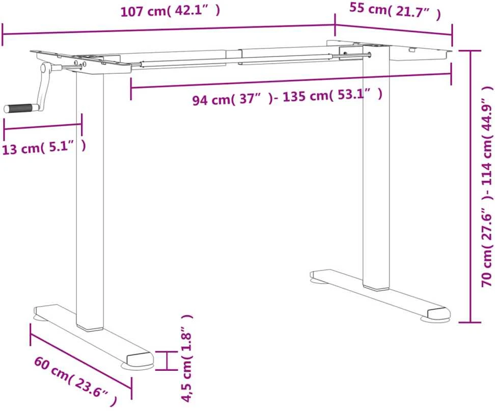Rašomojo stalo rėmas, juodas, (94–135)x60x(70–114)cm, plienas