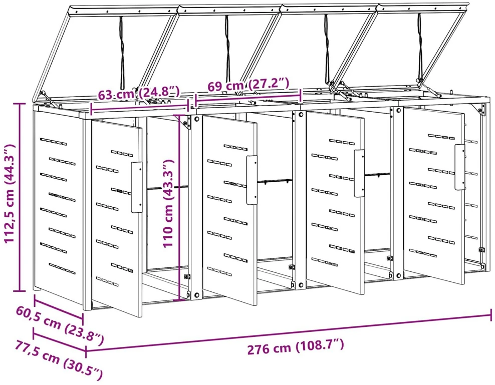 Atliekų dėžės saugojimas for 4 Bins 240L Nerūdijantis plienas