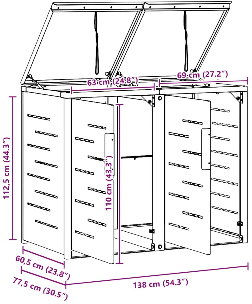 Atliekų dėžės saugojimas for 2 Bins 240L Nerūdijantis plienas