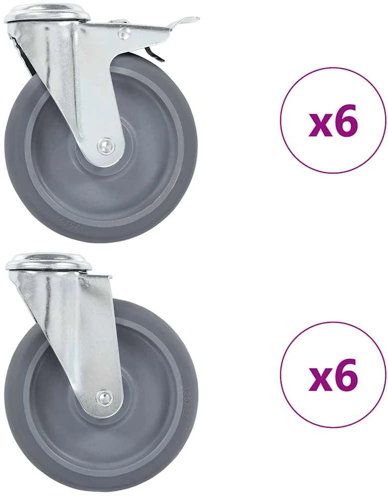 Ratukai, 12vnt., 125mm, pasukami, varžtu tvirtinami