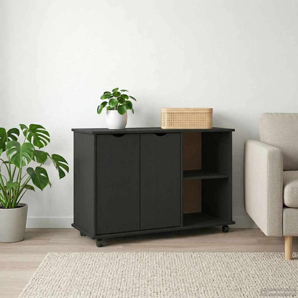 Ratuotas kabinetas Juoda 100 x 39 x 65,5 cm Kietas pušies medis