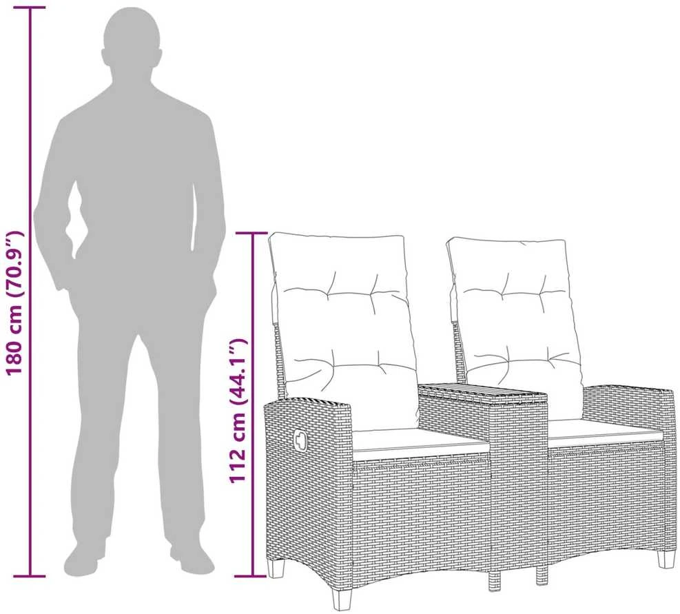 Reclining Bench with Table 2 -Seater 126 x 65 x 112 cm