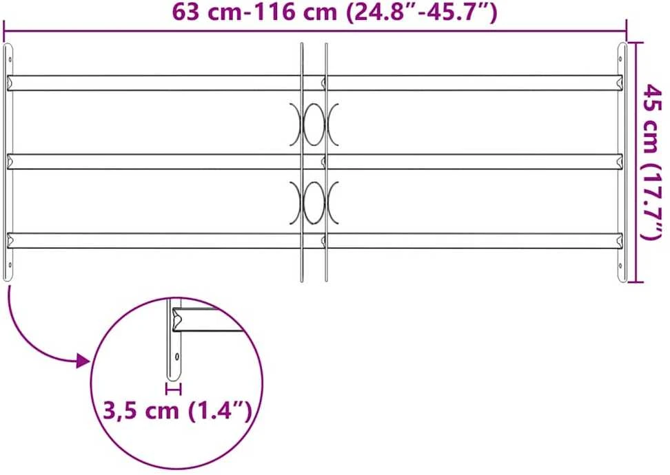 Reguliuojama apsauginė grotelė langams su 3 skersiniais, 700-1050mm