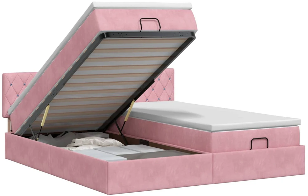 Reguliuojama lova su čiužiniu 2 pcs Rožinė Aksomas