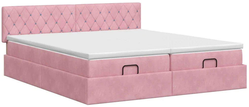 Reguliuojama lova su čiužiniu 2 pcs Rožinė Aksomas