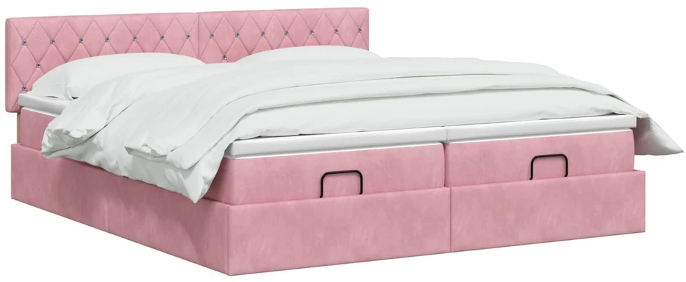 Reguliuojama lova su čiužiniu 2 pcs Rožinė Aksomas