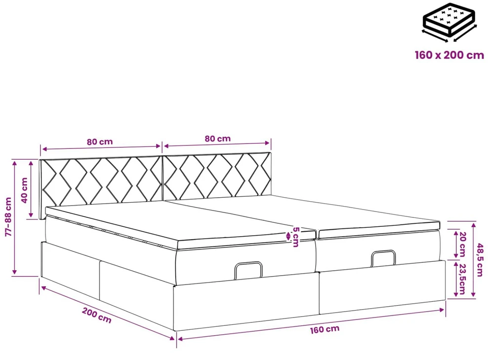 Reguliuojama lova su čiužiniu 2 vnt. Tamsiai pilka Aksomas