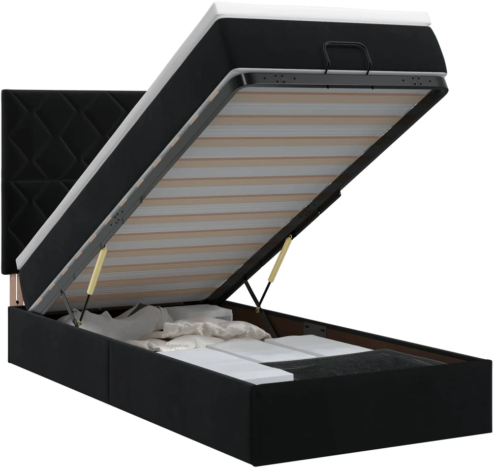 Reguliuojama lova su čiužiniu Juoda 90 x 190 cm Aksomas