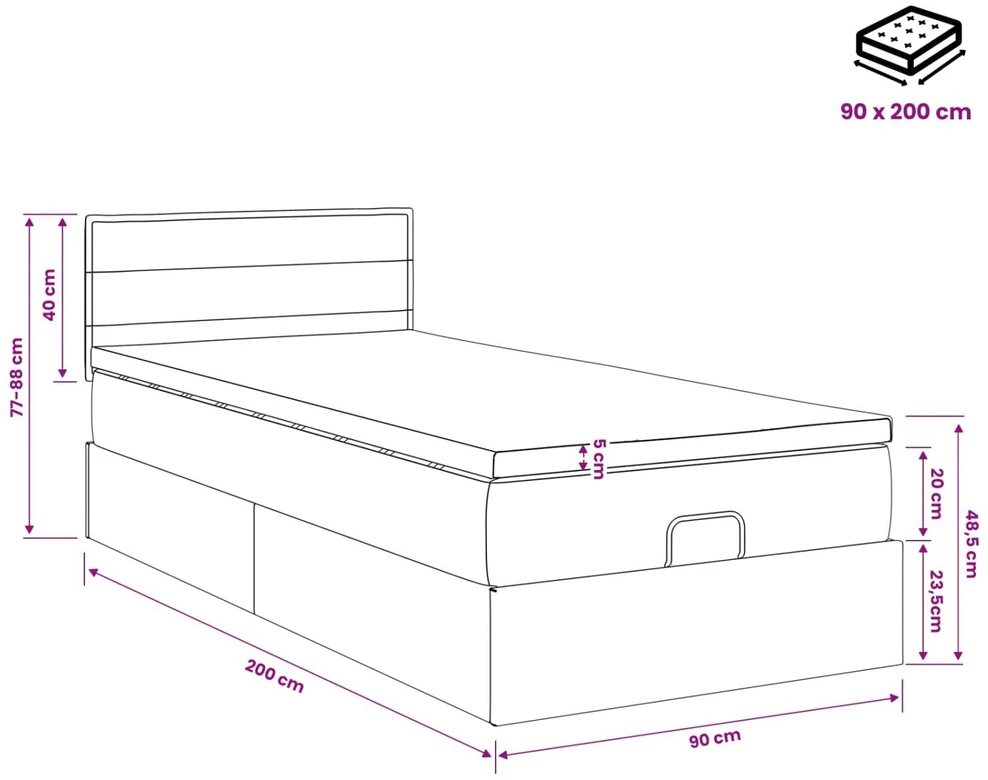 Reguliuojama lova su čiužiniu Juoda 90 x 200 cm Audinys