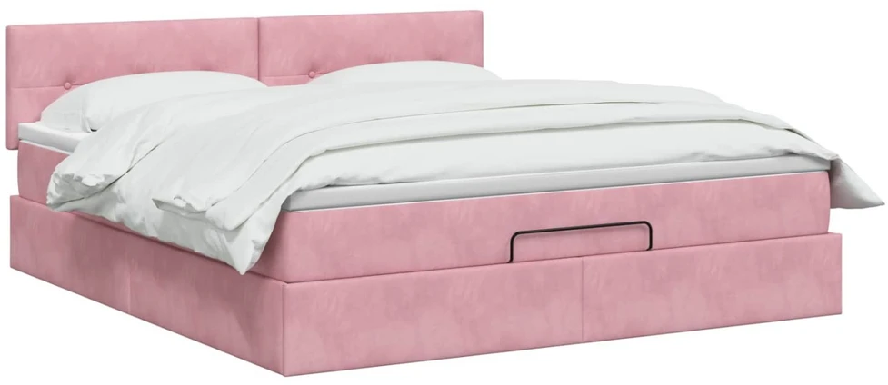 Reguliuojama lova su čiužiniu Rožinė 140 x 200 cm Aksomas