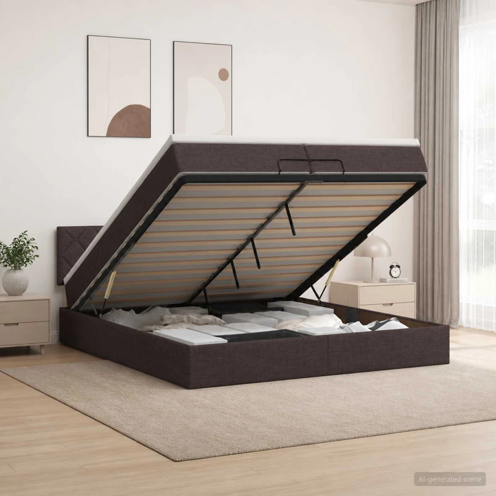Reguliuojama lova su čiužiniu Tamsiai rudas 200 x 200 cm