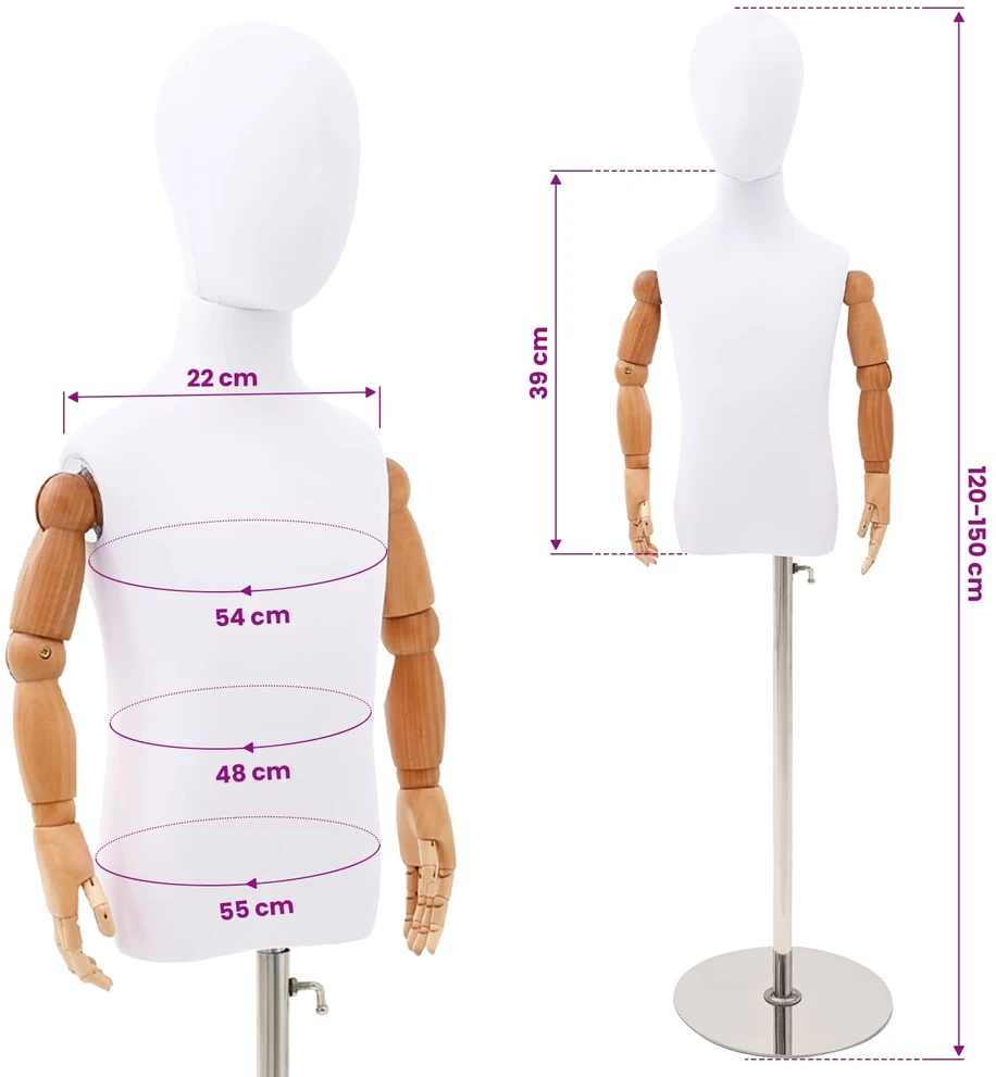 Reguliuojamas 120-150 cm manekenas su baze Uniseksas PP Balta