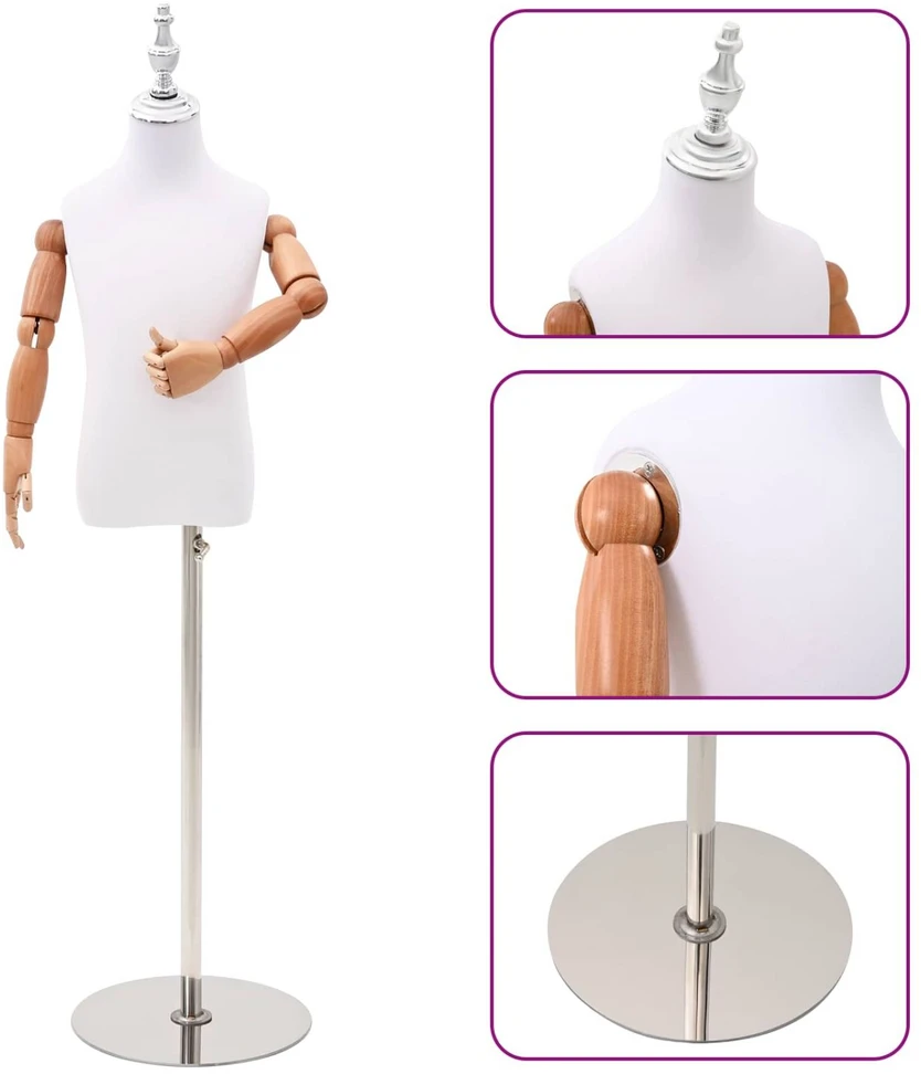 Reguliuojamas 120-150 cm manekenas su baze Uniseksas PP Balta