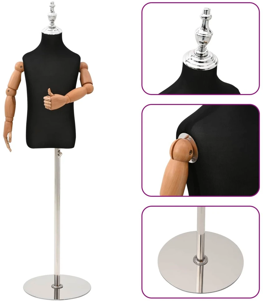 Reguliuojamas 120-150 cm manekenas su baze Uniseksas PP Juoda