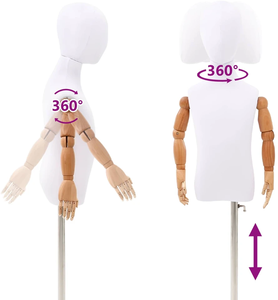 Reguliuojamas 120-150 cm manekenas su baze Uniseksas PP Balta