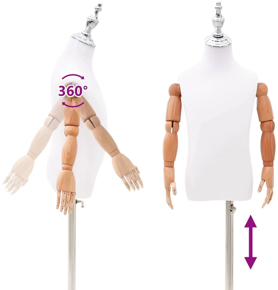Reguliuojamas 120-150 cm manekenas su baze Uniseksas PP Balta