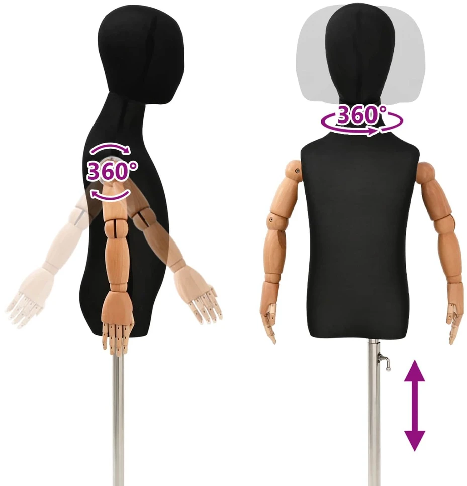 Reguliuojamas 120-150 cm manekenas su baze Uniseksas PP Juoda