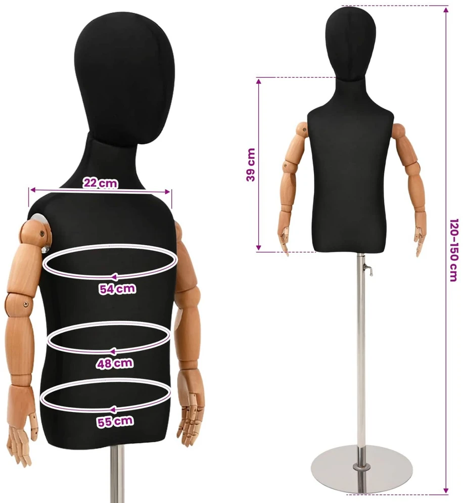 Reguliuojamas 120-150 cm manekenas su baze Uniseksas PP Juoda