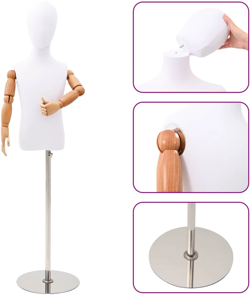 Reguliuojamas 120-150 cm manekenas su baze Uniseksas PP Balta