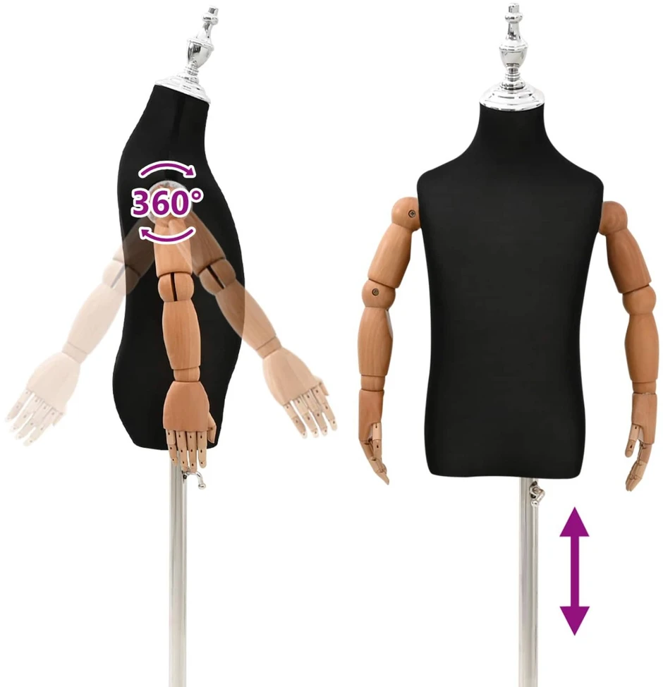 Reguliuojamas 120-150 cm manekenas su baze Uniseksas PP Juoda