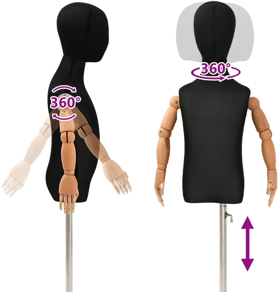 Reguliuojamas 120-150 cm manekenas su baze Uniseksas PP Juoda
