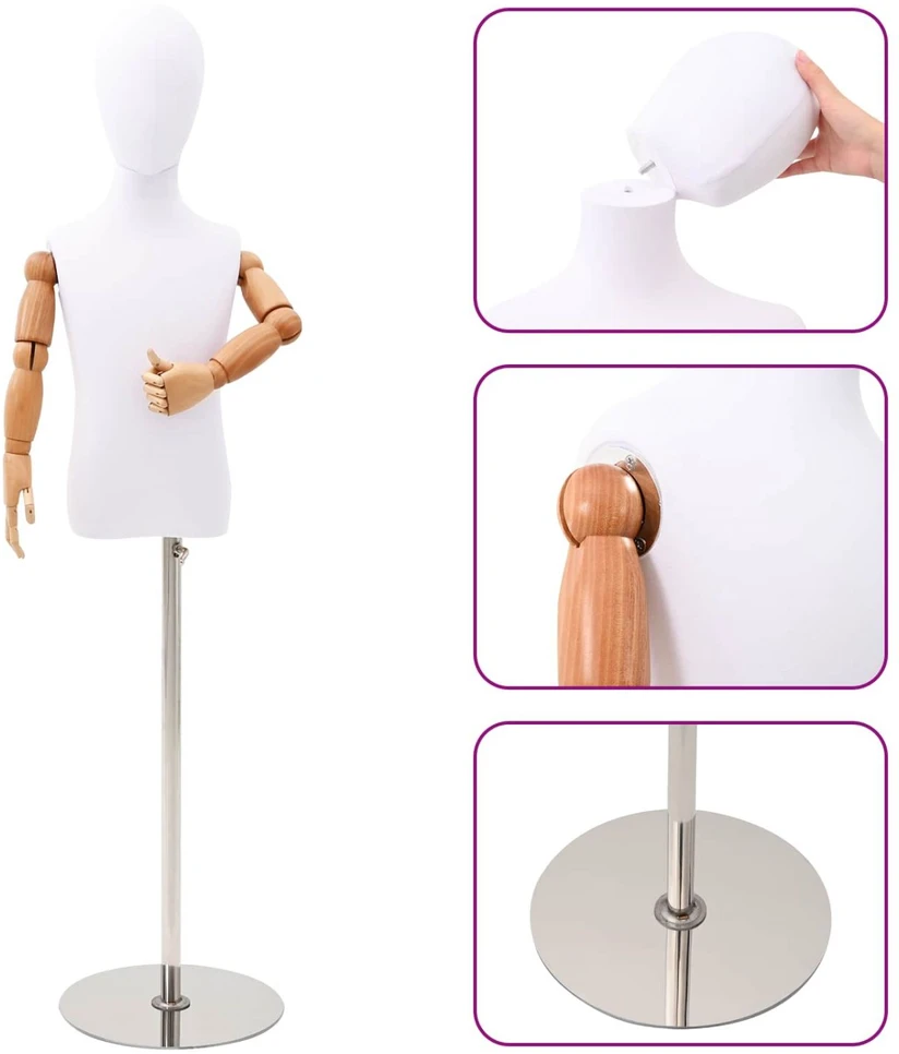 Reguliuojamas 120-150 cm manekenas su baze Uniseksas PP Balta