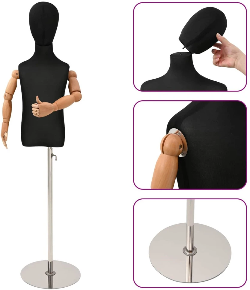 Reguliuojamas 120-150 cm manekenas su baze Uniseksas PP Juoda