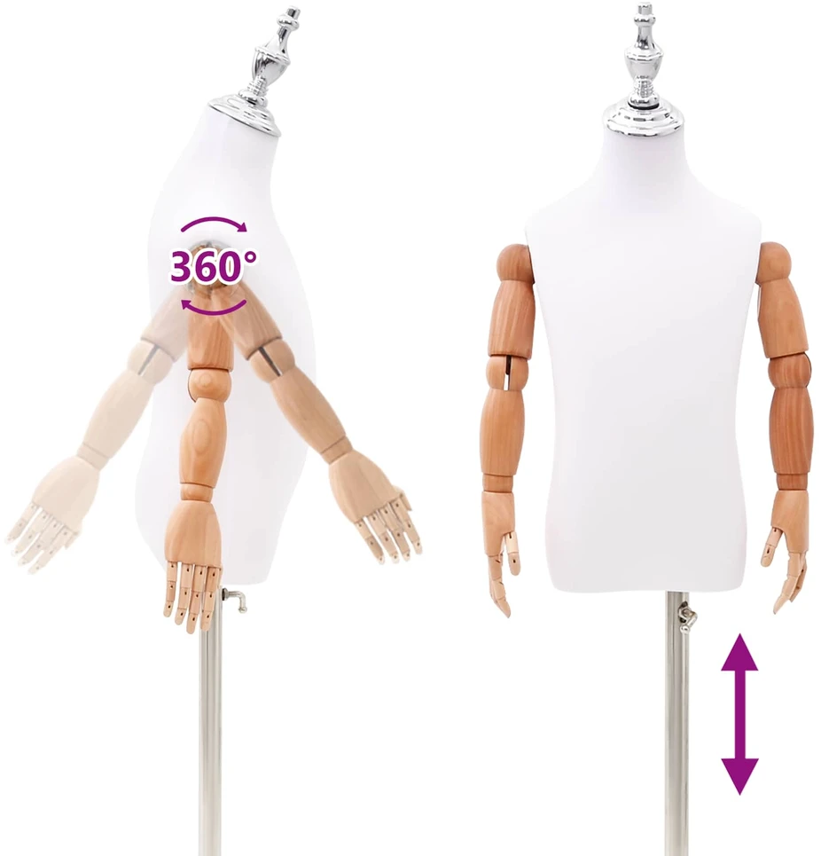 Reguliuojamas 120-150 cm manekenas su baze Uniseksas PP Balta