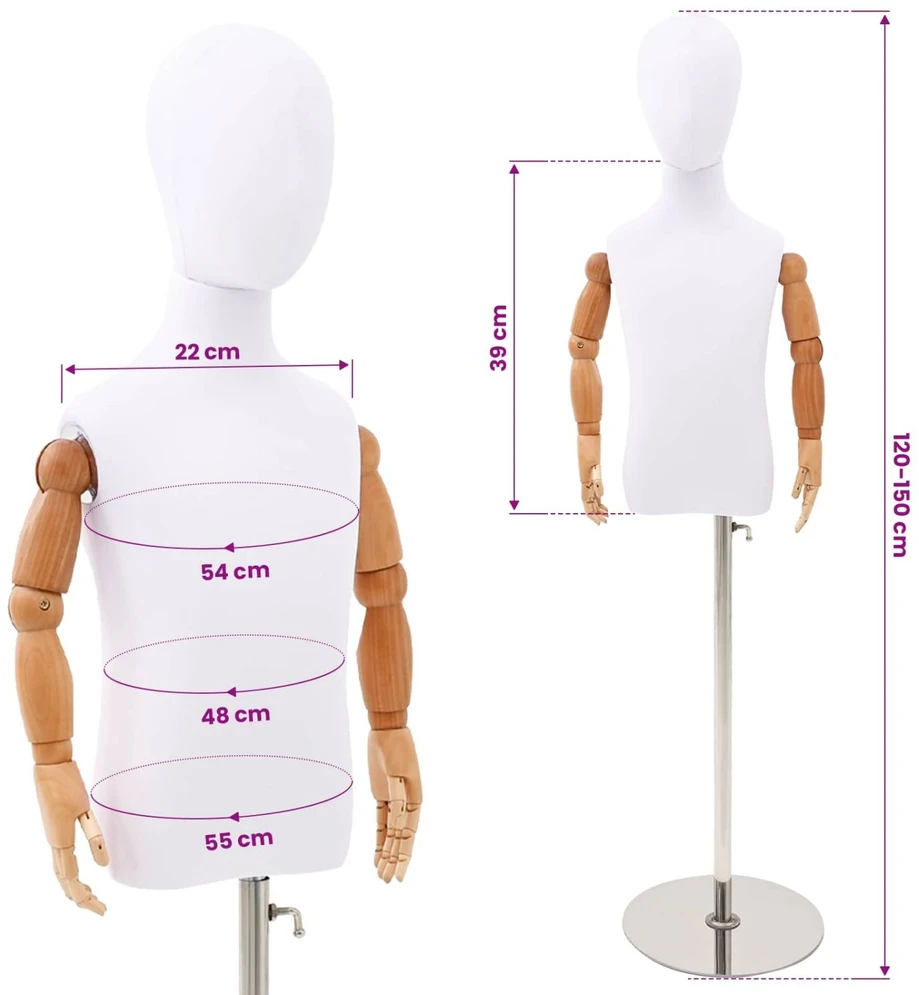 Reguliuojamas 120-150 cm manekenas su baze Uniseksas PP Balta