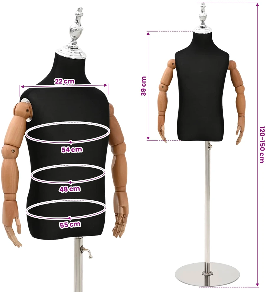 Reguliuojamas 120-150 cm manekenas su baze Uniseksas PP Juoda