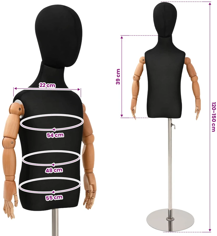 Reguliuojamas 120-150 cm manekenas su baze Uniseksas PP Juoda