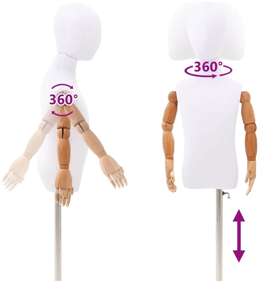 Reguliuojamas 120-150 cm manekenas su baze Uniseksas PP Balta