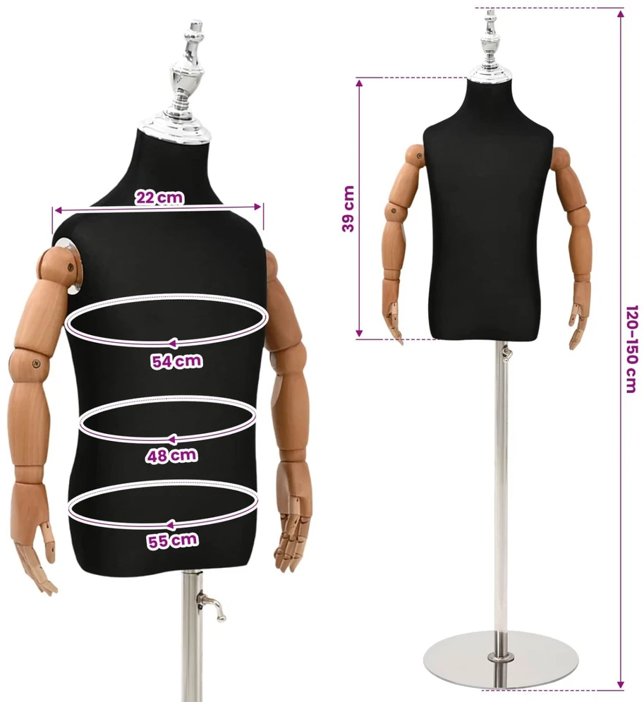 Reguliuojamas 120-150 cm manekenas su baze Uniseksas PP Juoda