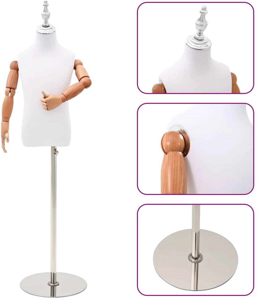 Reguliuojamas 120-150 cm manekenas su baze Uniseksas PP Balta