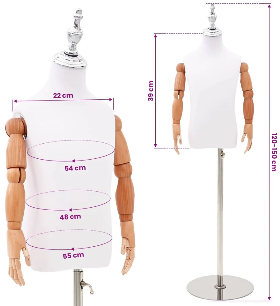 Reguliuojamas 120-150 cm manekenas su baze Uniseksas PP Balta