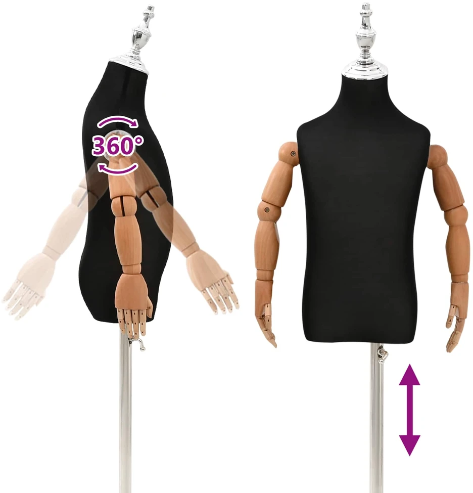 Reguliuojamas 120-150 cm manekenas su baze Uniseksas PP Juoda