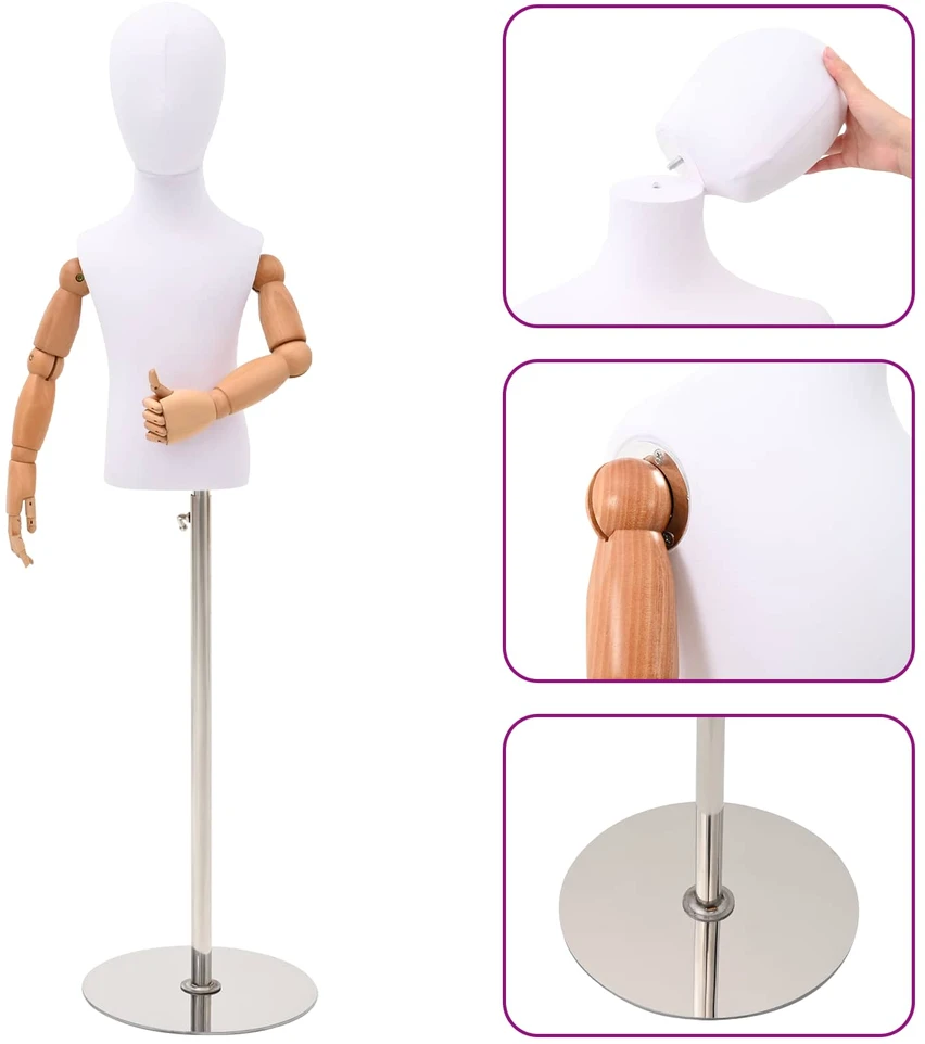Reguliuojamas 120-157 cm manekenas su baze Uniseksas PP Balta