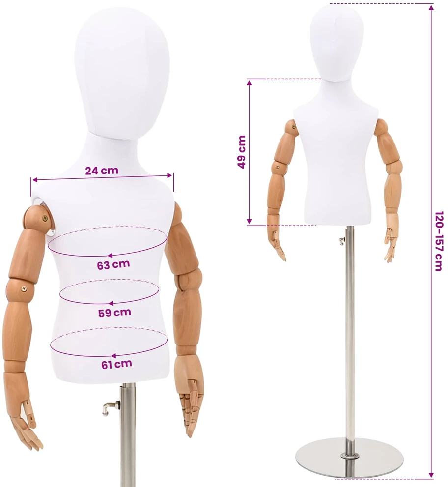Reguliuojamas 120-157 cm manekenas su baze Uniseksas PP Balta