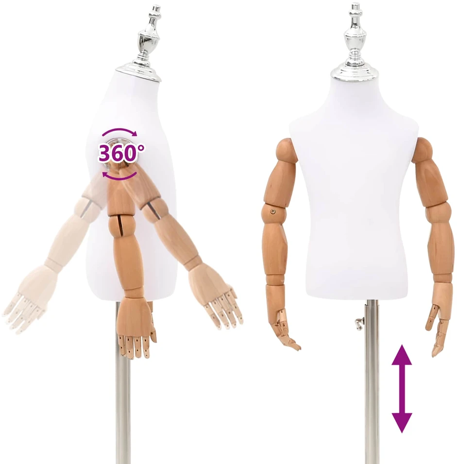 Reguliuojamas 120-157 cm manekenas su baze Uniseksas PP Balta
