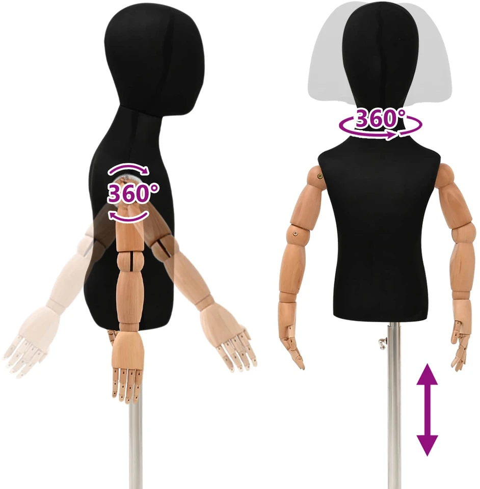 Reguliuojamas 120-157 cm manekenas su baze Uniseksas PP Juoda
