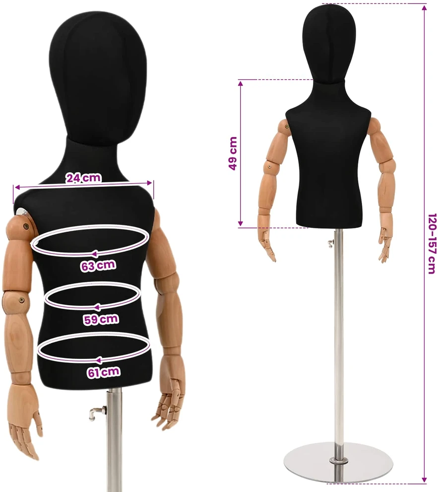Reguliuojamas 120-157 cm manekenas su baze Uniseksas PP Juoda