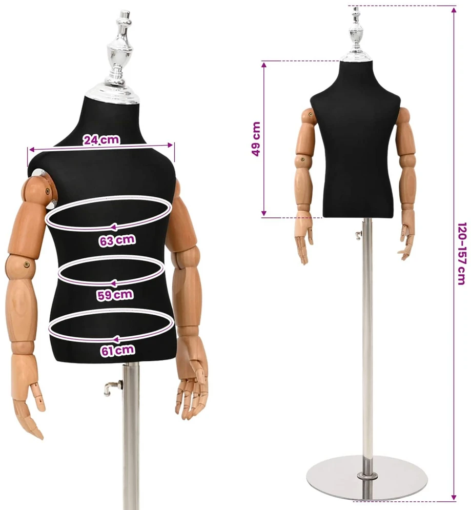 Reguliuojamas 120-157 cm manekenas su baze Uniseksas PP Juoda